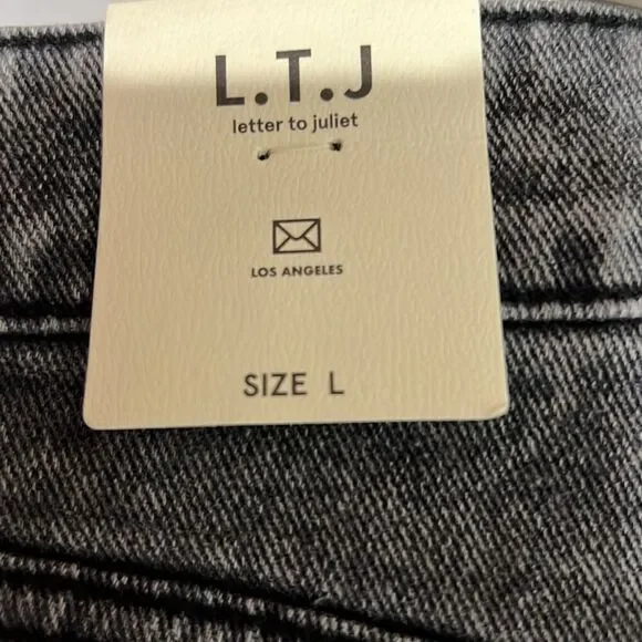 L.T.J. Letter To Juliet raw hem cutoff washed black denim jean shorts Large NWT - Picture 11 of 14